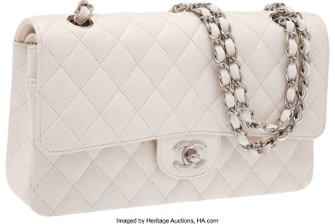 White Quilted Caviar Leather Classic Medium Double Flap Bag